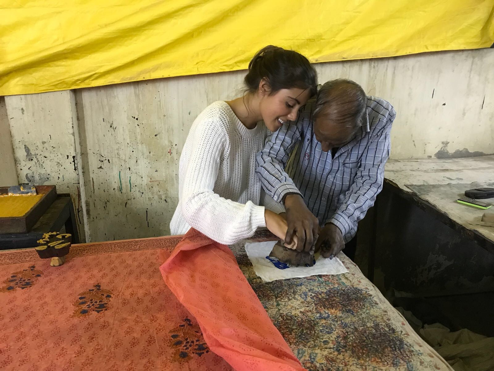 Catarina sourcing vintage textiles in India